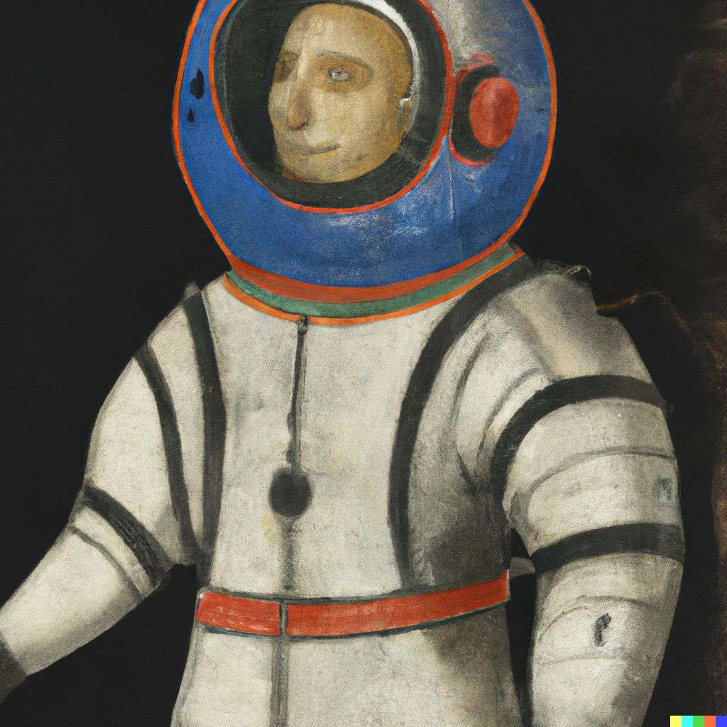 an astronaut, painting from the 14th century